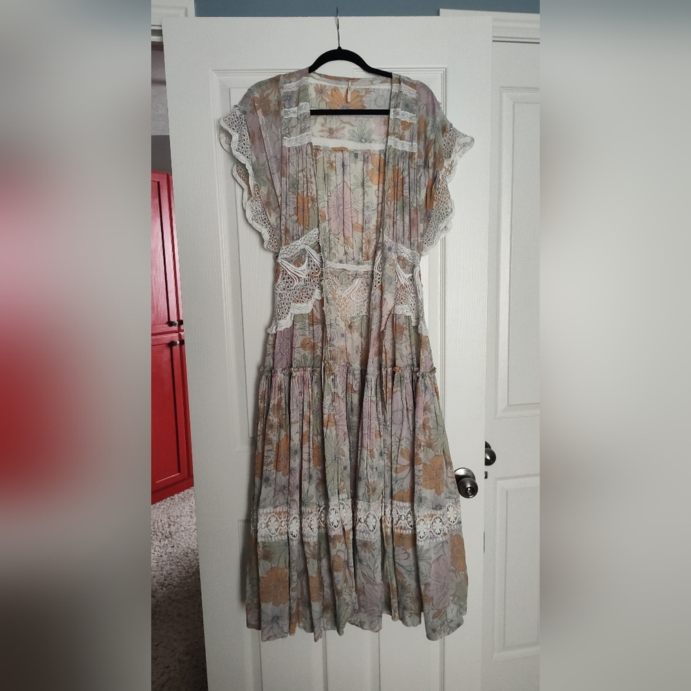 Free People Floral Print Duster with Lace Detail